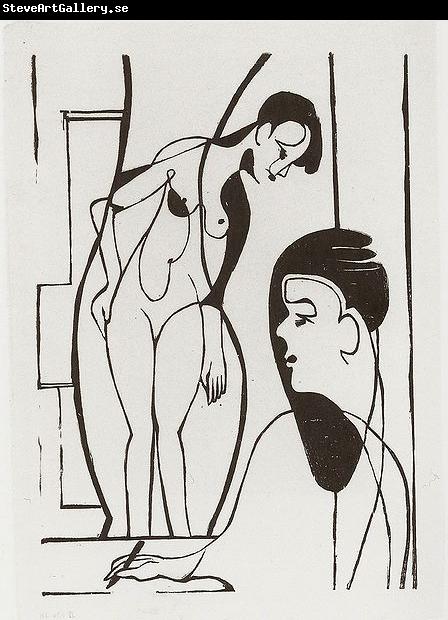 Ernst Ludwig Kirchner Artist and female modell - woodcut
